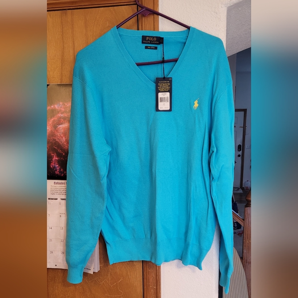 Polo by Ralph Lauren Men's Turquoise V-Neck Sweater